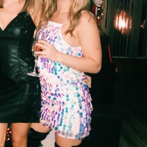 Iridescent sequin mini dress